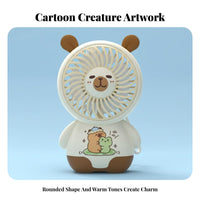 Compact and Portable Capybara Handheld Fan Built-in Battery Cute Capybara Fan 3-Speed Adjustable Lanyard Included for Students, Kids, Desktop, Travel, Office, Dorm Room