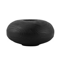 Vase with Woodgrain Texture Textured Oval Vase Low-Profile Vessel for Shelf Styling, Tabletop Display