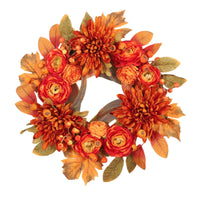 Wreath with Chrysanthemums Autumn Wreath with Maple Leaves Artificial for Thanksgiving