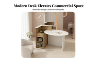 Small Reception Desk Space-Saving Design Modern Front Desk with Storage Lockable Drawer Angled Design D Reception Counter for Receptionists, Boutique