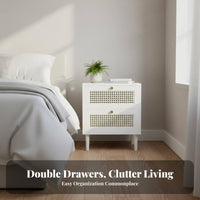 Minimalist Design 2-Drawer Woven-Front Cabinet Compact Size 2-Drawer Storage Stand Multi-Purpose Nightstand Sturdy and Long-Lasting for Homeowners, Renters, Students, Small Areas, Living Room, Entryway, College Dorm