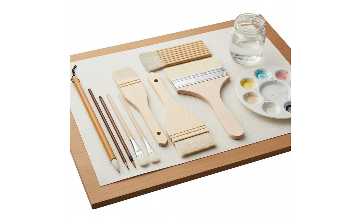 9 Pieces Pottery Painting Brush Set Soft Bristles Pottery Painting Brush Kit Solid Wood Handles Glazing Brushes for Potters, Beginners