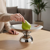 Fruit Bowl with Pedestal Silver Pedestal Serving Bowl Round Dessert Plate for Dining Table