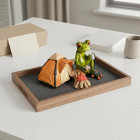 Resin Frog Statue with Tent Novelty Design Camping Frog Figurine House Decoration Collectible Handmade for Desktop, Shelf