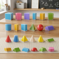24 Pieces Geometry Teaching Model Kit Brightly Colored Geometric Shapes with Storage Box Educational Geometry Manipulatives for Tutors, Classroom