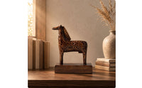 Mottled Wood Base Horse Figurine Dark Brown Standing Horse Statue Carved Display Piece Glossy for Shelf, Desk