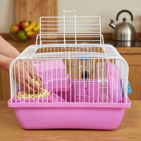 Hamster Cage Habitat Villa, Small Pet Enclosure with Wheel and Water Bottle, Square Shape Foldable Dwarf Hamster Kit Case