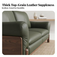 Upholstered Lounge Sofa Genuine Leather Upholstery Wooden Frame Couch Minimalist Design Living Room Furniture for Interior Decorators, Home, Apartment