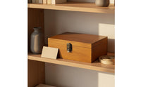 Japanese Design Wooden Lock Box Lockable Desktop Organizer Box Decorative Wood Storage Chest Compact for Desk, Office, Dressing Table