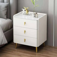 Solid Wood Frame 3-Drawer Nightstand Sintered Stone Surface 3Drawer Cabinet Noiseless Soft-Close Rails Bedside Table Scratch Resistant for Apartment Dwellers, Homeowners, Guest Room, Small Space, Hallway, Office