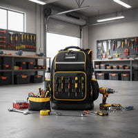 Multiple Pockets Heavy Duty Tool Backpack Laptop Compartment Tool Organizer Backpack USB Charging Port Breathable Padded Back for Mechanics