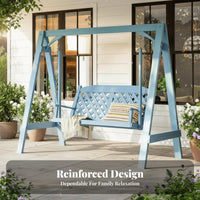 Solid Wood Construction Freestanding Multi-Person Swing Weather-Resistant 2-Person Canopy Swing Lattice Backrest Outdoor Furniture Reinforced Frame for Children, Homeowners, Courtyard, Garden, Backyard, Patio