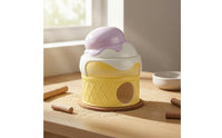 Dome Top Ceramic Hamster Hideout Geometric Pattern Hamster Cooling Shelter Embossed Ice Cream Cone Hideout Circular Doorway for Hamsters