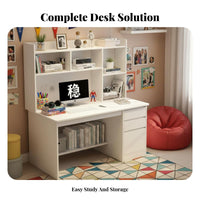 Minimalist Design Study Desk with Hutch Multiple Storage Options Workstation with Hutch and Drawers Spacious Desktop Writing Table Organized Compartments for Students, Teenagers, Telecommuting Workers, Bedroom