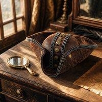 Distressed Pirate Tricorn Hat Steampunk Tricorn with Skull Ornament Vintage Headwear Bold for Halloween, Cosplay