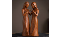 Resin Figurine with Wood-Grain Finish Heart-Shaped Tabletop Ornament Sculpture Carved Statue Smooth for Couples, Shelf