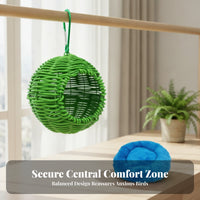 Handwoven Look Faux-Rattan Bird Nest Spherical Woven Bird Nest Open Front Pet Shelter Iron Wire Frame for Parakeets, Lovebirds