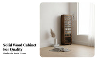 Wooden Tea Cabinet Solid Wood Organizer Cart Glass Panel Multi-drawer Rolling Cabinet Aesthetic Construction Suitable for Collectors Living Room Home Office