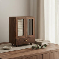 Velvet Lining Walnut Jewelry Box Built-in Mirror Multi-Layer Jewelry Box Closure
