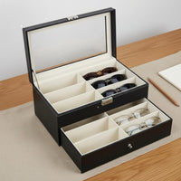 12-Compartment Double Tier Glasses Box Large Capacity Sunglasses Organizer Box Sunglasses Storage Organizer Soft Safeguarding