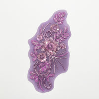 Embroidered Applique Floral Beaded Applique Mesh Ornament with Beads Decorative Trim 3D for Dressmakers, Necklines