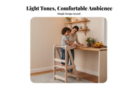 Montessori Inspired Transformable Learning Stool Foldable Design Transformable Toddler Stool with Desk Safety Rails Standing Tower Anti-Slip Feet for Toddlers, Parents, Bathroom, Playroom, Home