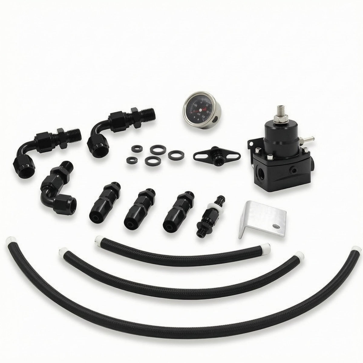 AN6 Fittings EFI Fuel Pressure Regulator Kit Aluminum Adjustable Fuel Pressure Regulator Braided Hoses Vehicle Part Mounting Bracket