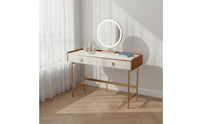 Retractable Design Makeup Vanity Set with Stool and Cabinet Large Storage Space Extendable Vanity Desk Rock Slab Countertop Bedroom Furniture Light Luxury Design for Apartment