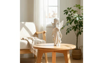 Angel Figurine with Flower Crown Tabletop Standing Angel Statue Figurine with Wings Desktop Sculpture White for Desk, Shelf