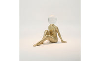 Abstract Figurine with Glass Head Sculptural Seated Figurine Ribbed Statue for TV Cabinet
