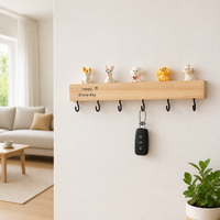 Black Wooden Key Holder with Shelf, 6 Hook Wall Organiser Key Holder, No-Drill Key Hanger for Apartment Entryway, Home Decor