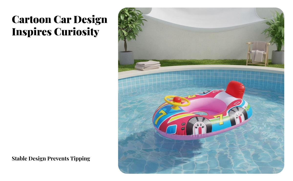 Car Squeaker Swim Seat Cartoon Design Inflatable Car Float Thick Sturdy PVC Stee Loop Wheel Swim Loop for Infants, Young Children, Outdoor, Beach
