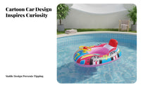 Car Squeaker Swim Seat Cartoon Design Inflatable Car Float Thick Sturdy PVC Stee Loop Wheel Swim Loop for Infants, Young Children, Outdoor, Beach