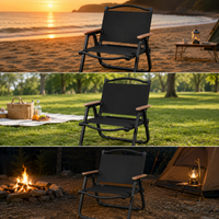 Outdoor Carbon Steel Folding Chair and Table Set, Portable Picnic Camping Beach Chair with Armrests, Kermit Style