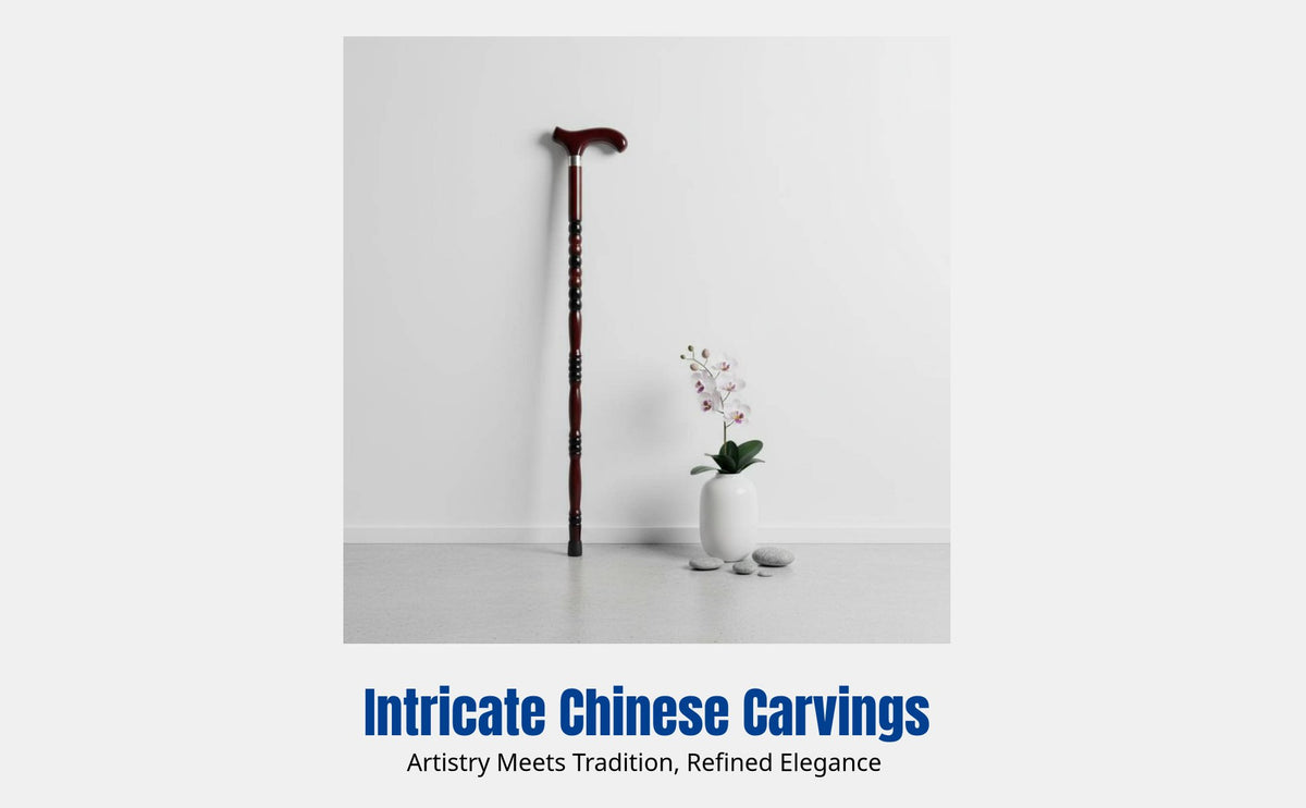 Wooden Cane for Elderly, sturdy Wood, Four-Legged, Anti-Slip, Lightweight, Ornamental Head