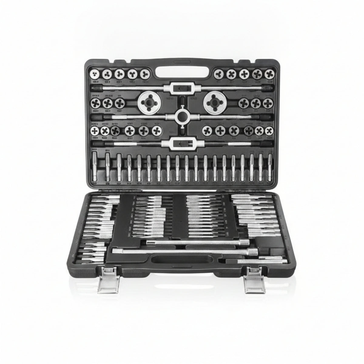 110 Pieces Organized Tap and Die Set with Storage Case Ergonomic Tap and Die Set with Wrenches Portable Threading Tool Kit Complete for Machinists, Mechanics, Workshop, Machine Repair