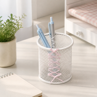 Metal Pen Holder, Round Hollow Design, Desktop Pen Stand, For Desk Organization, Creative Matte Finish
