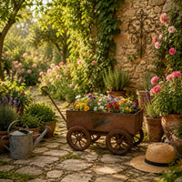 Weathered Wheelbarrow Planter Rustic Vintage Cart Flower Pot Weathered Finish Iron Plant Wagon for Patio