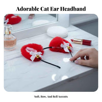 Cat Ear Headband Adorable Design Soft Cat Ears with Tinkler S Headband with Tinkler S and Ribbon S Cute Design Faux Kitty Ears