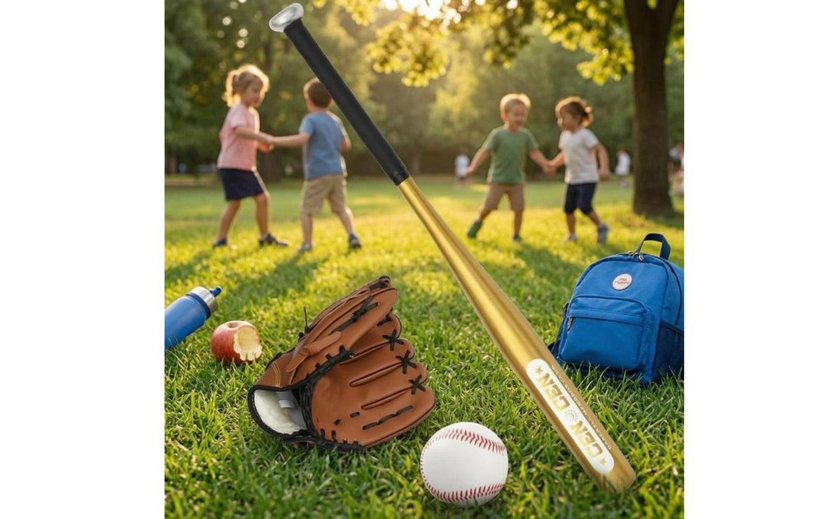 4 Pieces Stitched Baseball Starter Set Padded Junior Baseball Set Metal-Looking Children's Play Gear Black Grip