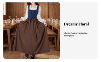 3 Pieces Bavarian Dirndl Dress Full Skirt Seasonal Gathering Dirndl Dress Ruffled Square Neckline Seasonal Gathering Costume for Women, Teens