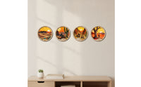 4 Pieces Wooden Hanging Decorations Round Circular Wooden Plaques Backed Wood Wall Decor for Living Room, Bedroom, Entryway