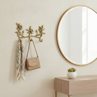 Floral Hook Rack Golden Finish Wall Hanger with Hooks Space-Saving for Entryway
