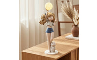 Girl Figurine with Lamp Decorative Girl Statue with Glowing Sphere Whimsical Lamp Figurine for Bedroom