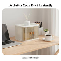 Roll-Top Storage Box Large Capacity Desktop Organizer Dust-Proof for Dorm Room