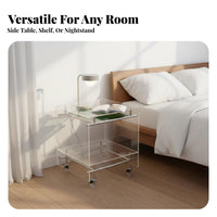 Transparent Design 2-Tier Rolling Trolley Movable with Wheels 2-Tier Rolling Trolley Multi-Functional Bedside Cabinet Multifunctional for Apartment Dwellers, Office Workers, Bedroom, Living Room, Small Areas, Kitchen