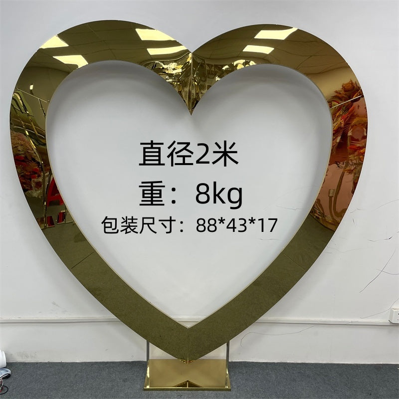 新款婚礼堂婚庆道具心形不锈钢拱门屏风舞台背景布置户外花架路引