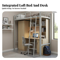 Space-Saving Dormitory Bed with Desk Multi-Functional Metal Loft Bed with Desk Stable Structure Bedroom Furniture Sturdy Guardrail for Students, Dorm Residents, Young Adults, Small Apartment