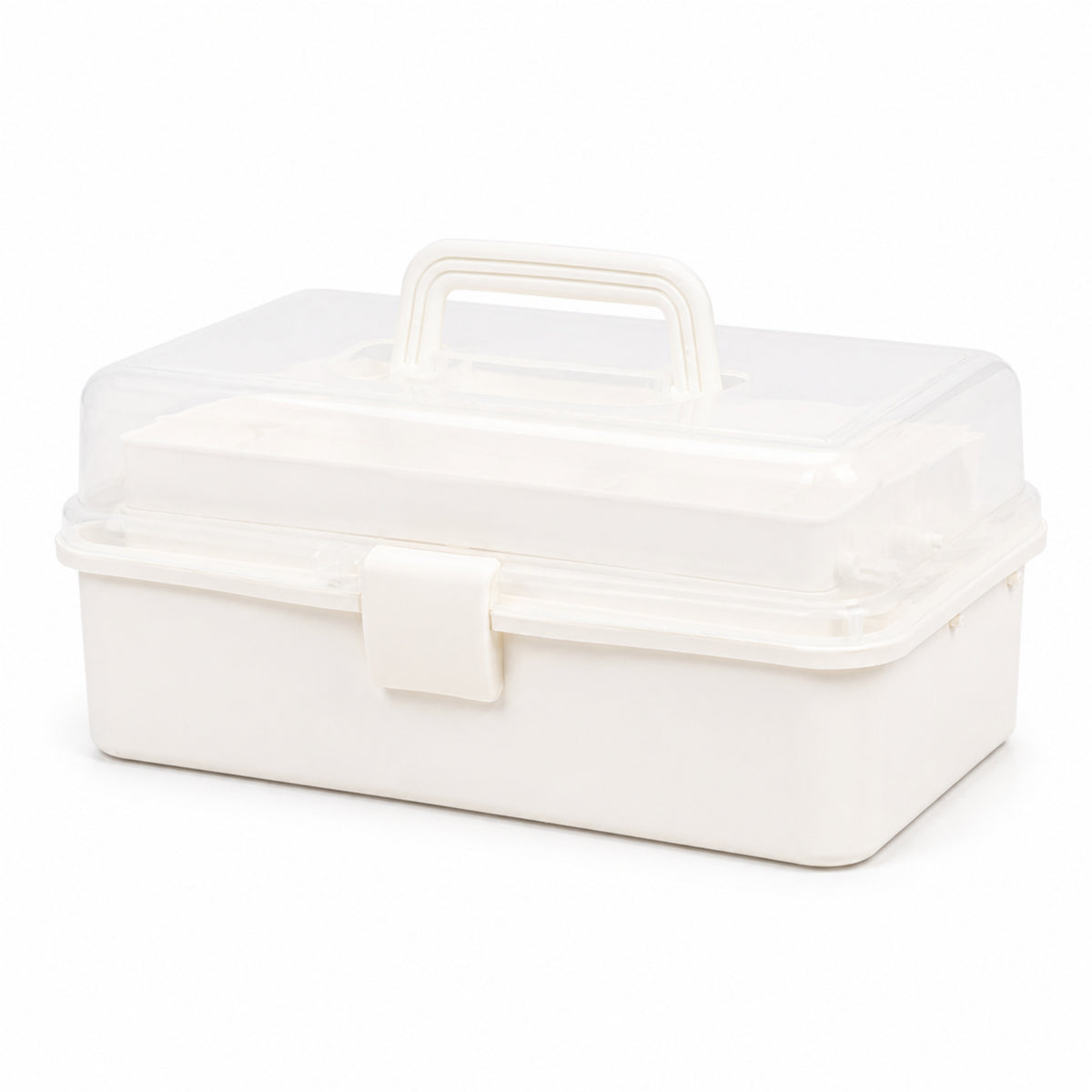 Three-Layer Foldable Storage Box with Clear Lid Portable Craft Organizer Box Sturdy Organizer with Trays Rectangular for Classroom