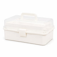 Three-Layer Foldable Storage Box with Clear Lid Portable Craft Organizer Box Sturdy Organizer with Trays Rectangular for Classroom